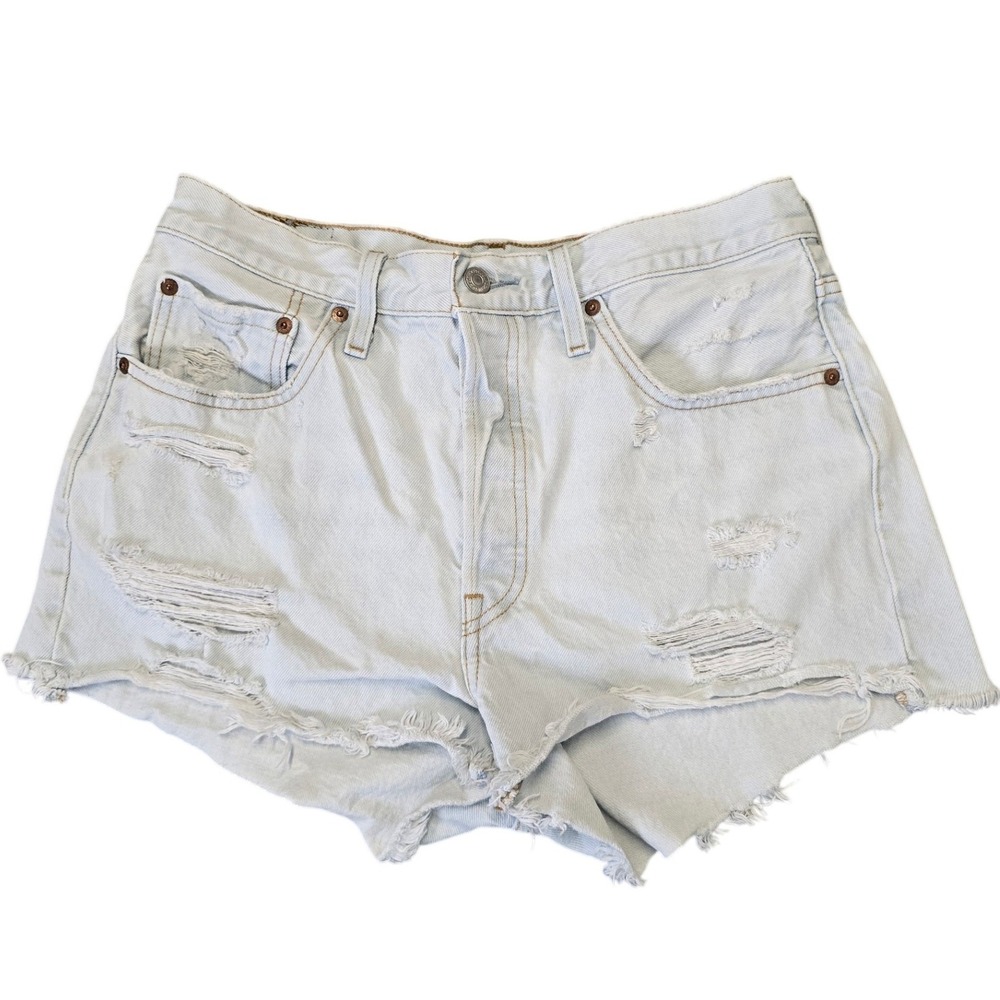 Levi's 501 Women's Distressed Cutoff Denim Shorts Light Wash W30 Frayed Raw Hem